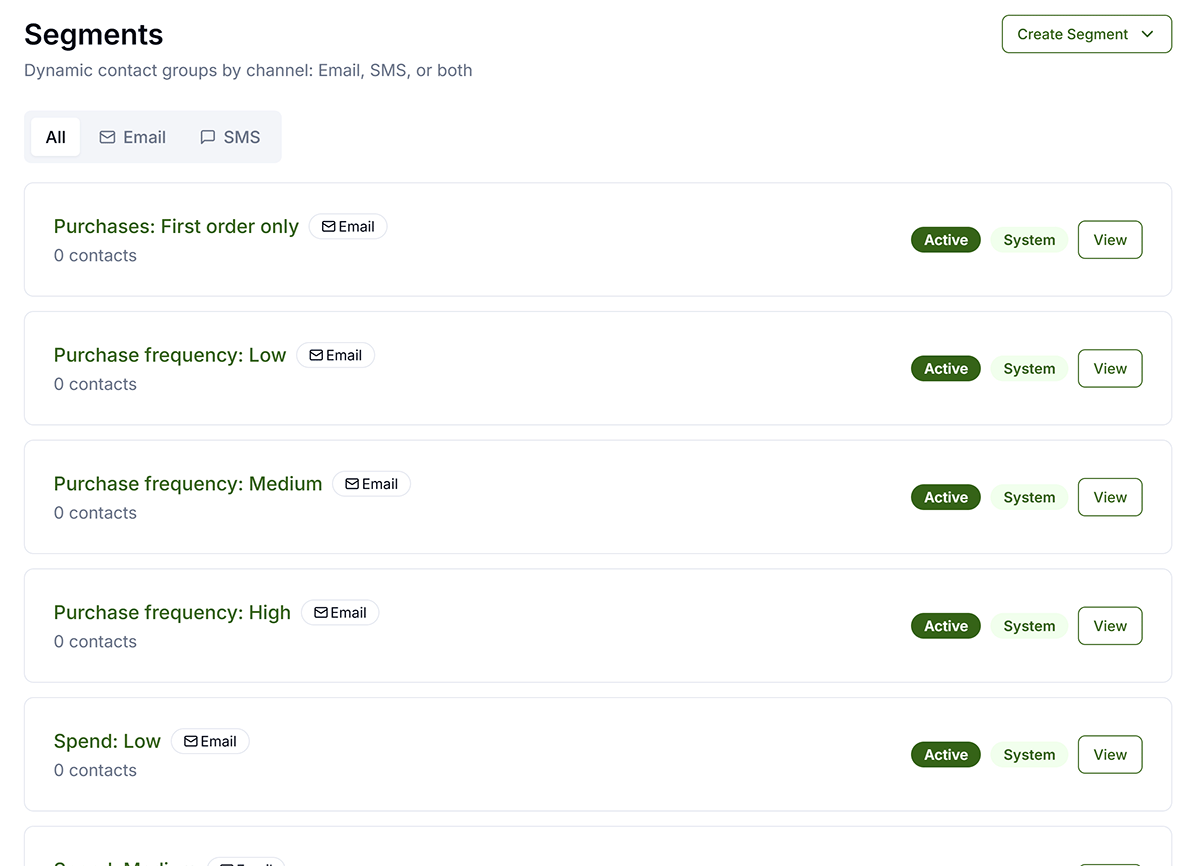 Customer segments and contact management
