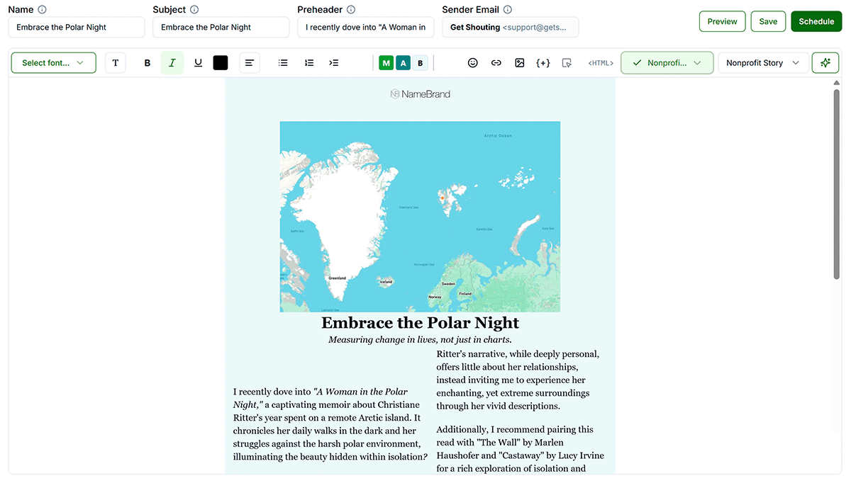 Email campaign editor interface