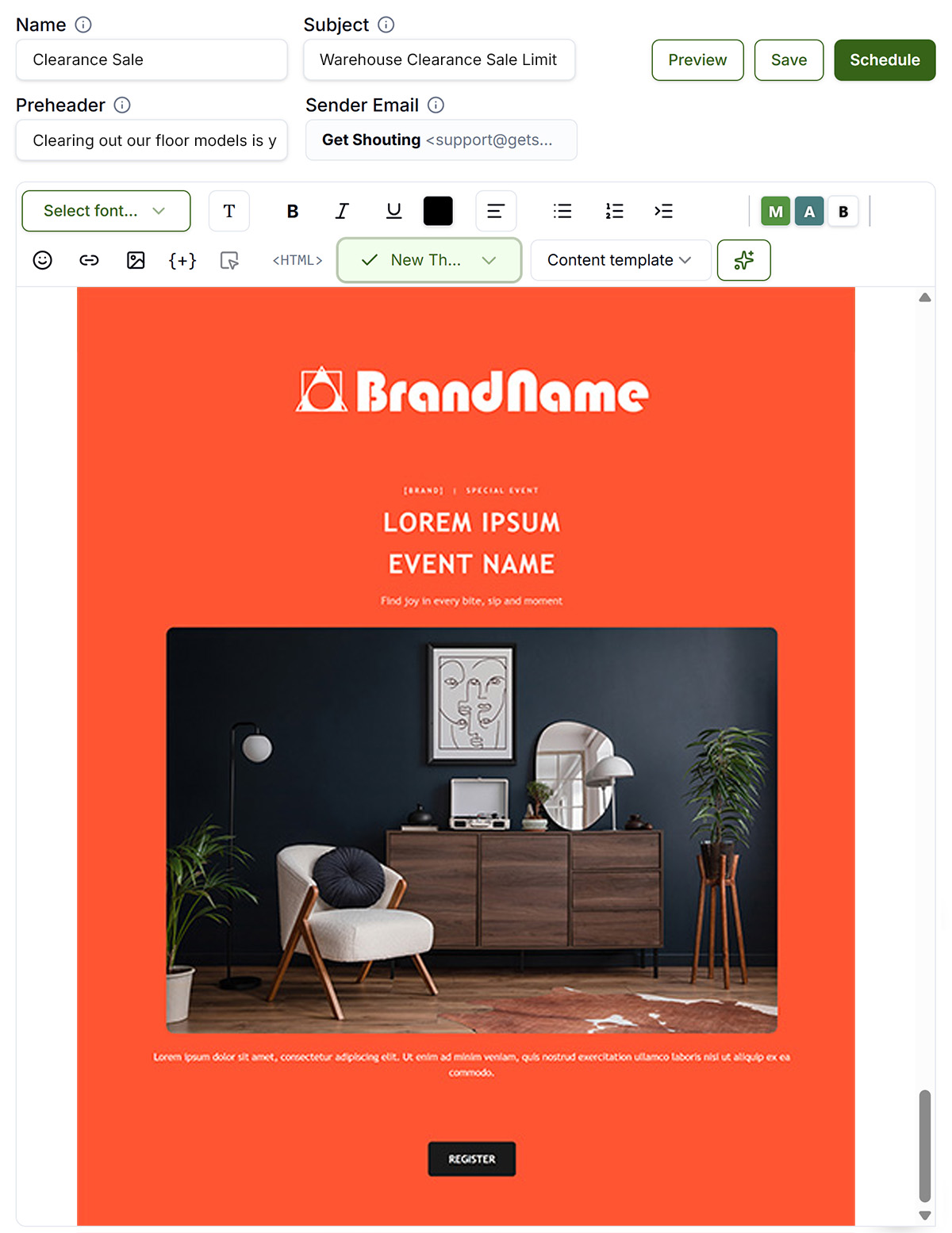 Email campaign editor interface