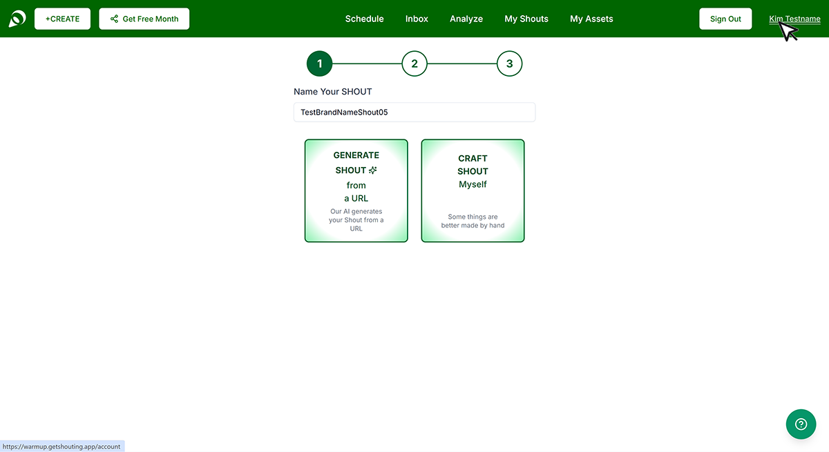 Accessing Account Settings in Get Shouting