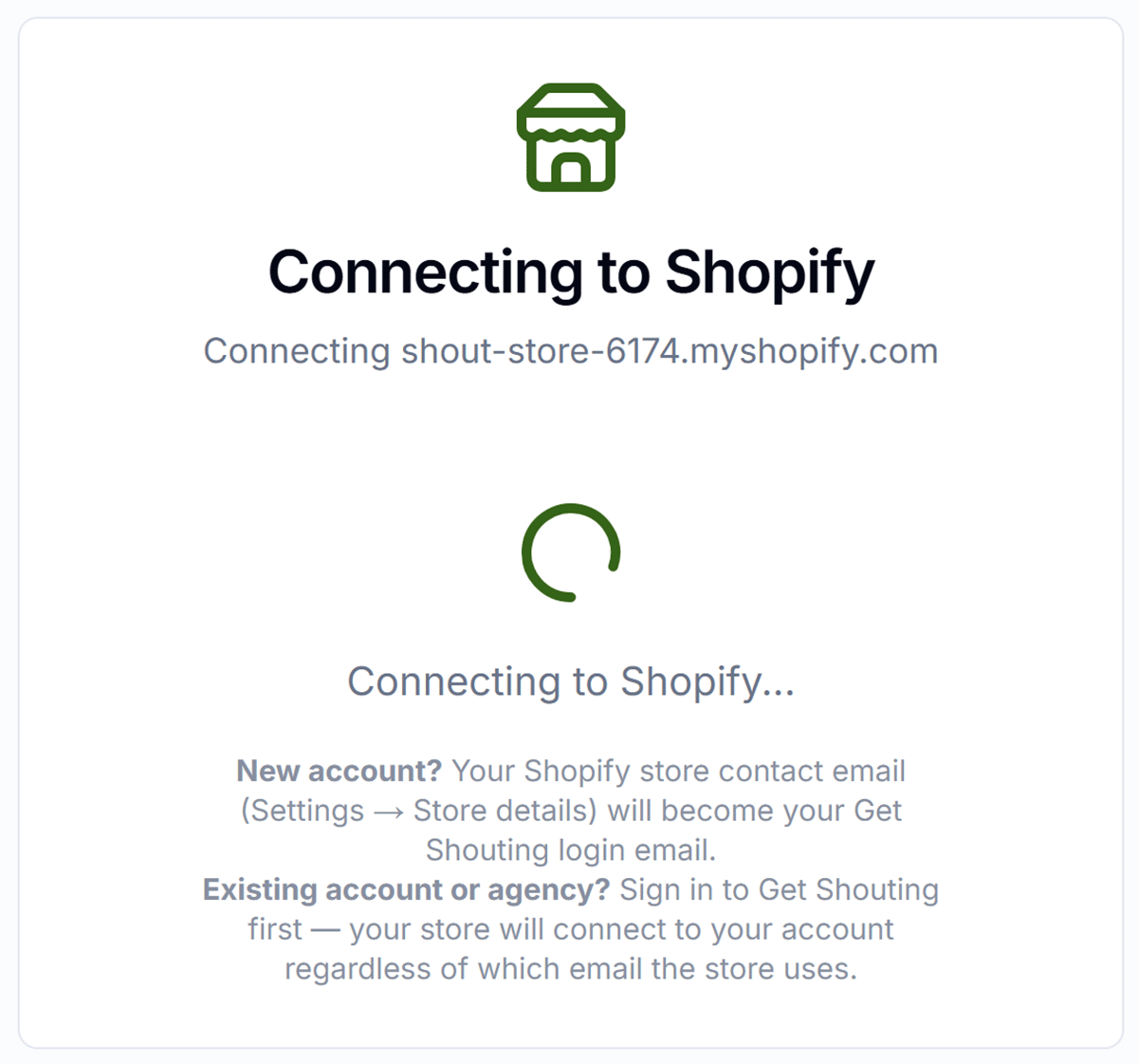 Connecting to Shopify loading screen