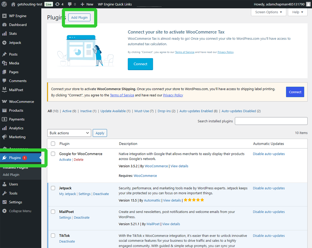 WordPress Plugins → Add New