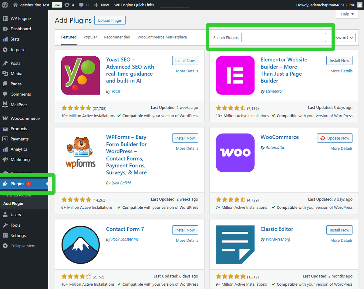 WordPress Plugins → Add New